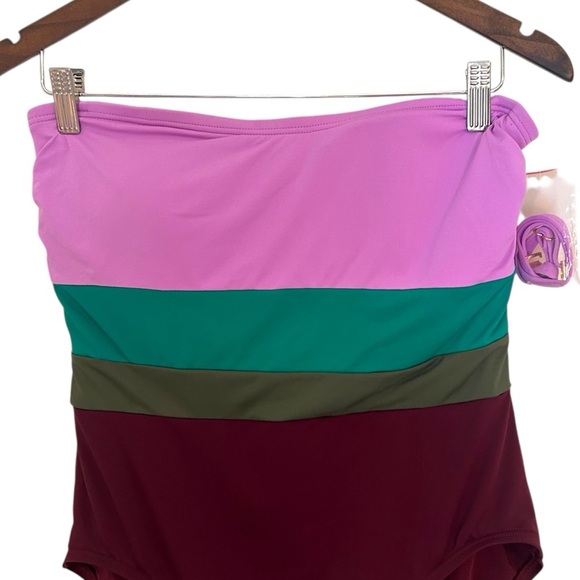Kate Spade Women's Purple Striped Bandeau One-Piece Swimsuit Size Large - Picture 6 of 12